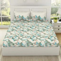SPACES Geospace Whisper Green Cotton 144 TC Double Size Bedsheet With Pillow Covers-image-51