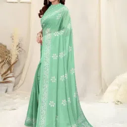 MIRCHI FASHION Pista Green Printed Saree With Unstitched Blouse Piece image 3