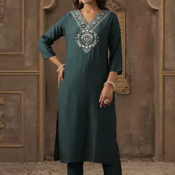 Indo Era Women Ethnic Motifs Embroidered Kurta with Trousers-picture-12