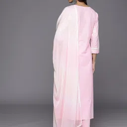 Varanga Floral Embroidered Regular Mirror Work Pure Cotton Kurta With Trousers & Dupatta image 4