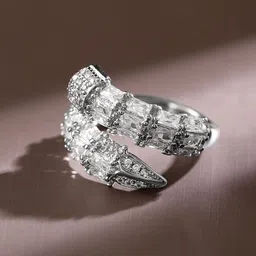 Rubans Rhodium-Plated Cubic Zirconia Studded Finger Ring-picture-19