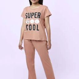 YU by Pantaloons Peach Cotton Graphic Print Top Pyjama Set-picture-37