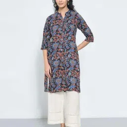 Rangmanch By Pantaloons Black Regular Fit Floral Print Kurta-picture-16