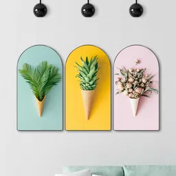 Myntra Elegant Homes Set Of 3 MDF Modern FloralColorful Flower in Ice Cream Cone Wall Art-picture-13