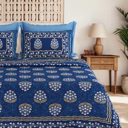 BED-SHEET.COM Blue Floral Printed Pure Cotton 240 TC King Bedsheet Set 2.74 m x 2.74 m image 2