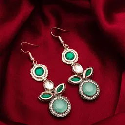 Anouk Kundan Stones Studded Geometric Drop Earrings-image-39
