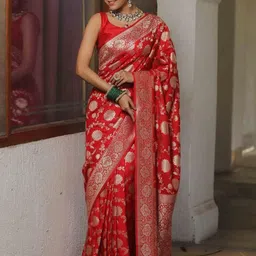 Sita Red Silk Blend Woven Design Sarees image 4