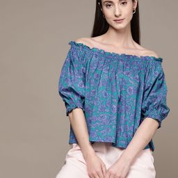 Label Ritu Kumar Floral Print Puff Sleeves Off-Shoulder Cotton Top-picture-34