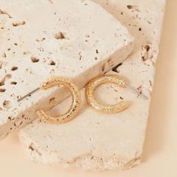 Accessorize London Women's Gold Textured Tube Hoops-picture-12