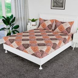 RUBOXA Brown & White Floral Printed Cotton 144 TC King Bedsheet Set-1.98 m x 1.83 m-picture-30