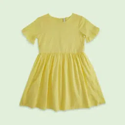 Pantaloons Junior Yellow Cotton Self Pattern Dress-picture-38