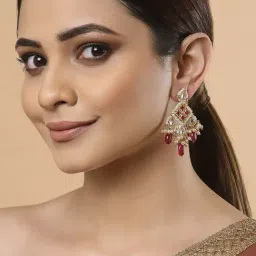 Dugran By Dugristyle Red & White Dangler Earrings with Kundan & Pearls for Women-picture-20