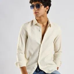 Blu MNKY Classic Textured Self Design Long Sleeves Pure Cotton Slim Fit Shirt-picture-29