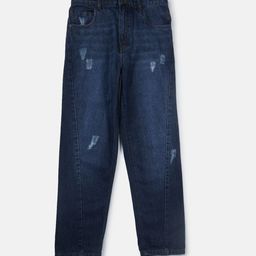 Gini and Jony Boys Navy Blue Tapered Fit Mildly Distressed Light Fade Jeans-picture-22