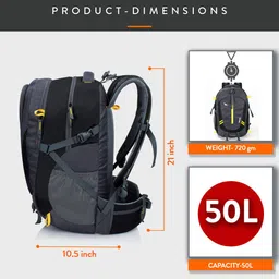 lunar's Hammer 50L laptop backpack, bag for men | For office travel business | water resistant for upto 17.3 inch laptop, macbook with rain cover and 2 compartments. image 2