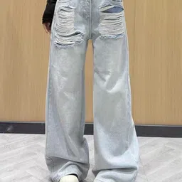 StyleCast x Revolte Women Wide Leg Mid-Rise Mildly Distressed Light Fade Jeans-image-63
