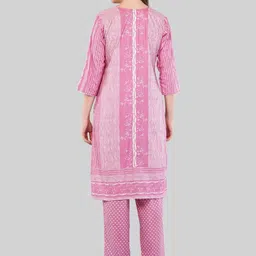 EELIKA Women Striped Cotton Kurta with Trousers & Dupatta image 5