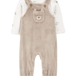 Carter's Knit Dungaree & Full Sleeves T-Shirt With Animal Print & Pocket Applique - Tan-picture-44