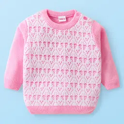 Babyhug Knitted Full Sleeves Embroidered Pullover Sweater - Pink-picture-10