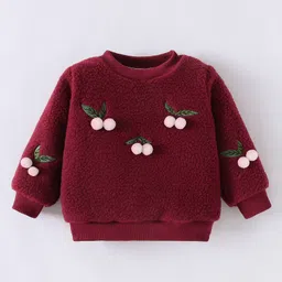 Kookie Kids Full Sleeves Winter Top with Cherry Applique - Maroon-picture-13