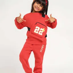 Somersault Full Sleeves Sweatshirt With Typography Printed Attached Bag & Joggers - Red-picture-16