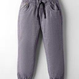 Olio Kids Cotton Woven Full Length Solid Coloured Trouser - Grey-image-70