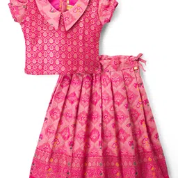 Bhartiya Paridhan Silk Woven Half Sleeves Choli Lehenga Set With Floral Foil Print - Pink-picture-10