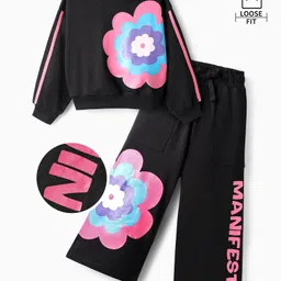 OLLINGTON ST. Cotton Full Sleeves Floral Printed Sweatshirts & Joggers Set - Black-picture-12