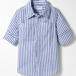 Kookie Kids Cotton Woven Full Sleeves Striped Shirt - Navy Blue-image-93
