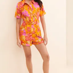 TANDUL Floral Print Short Sleeves Shirt Collar Dress image 3