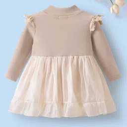 Mark & Mia Full Sleeves High Neck Frock With Lace Detailing - Tan image 2