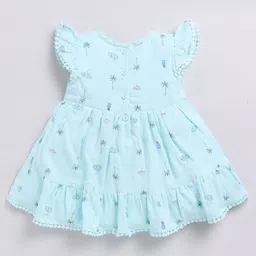 Snuggly MONKEY Seersucker Woven Cap Sleeves Elephants Printed Bow Applique Detailed Tiered Dress With Headband - Sky Blue image 3
