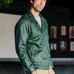 Campus Sutra Men Lapel Collar Self Design Biker Jacket image 5