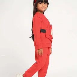 Somersault Full Sleeves Sweatshirt With Typography Printed Attached Bag & Joggers - Red image 5