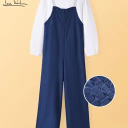 arias by lara dutta Arias Structure Knit Full Sleeves  Lurex Elasticated Waistband T-Shirt with Solid Colour Front Zip Open Jumpsuit - Navy Blue image 5