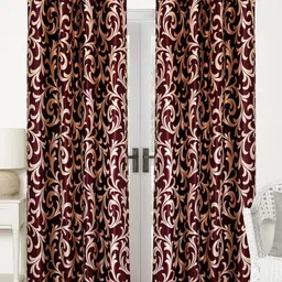 Home Sizzler Maroon & Cream-Coloured Set of 2 Ethnic Motifs Long Door Curtain image 1