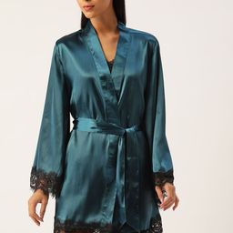 ETC Women Teal Green Solid Night Robe-picture-24