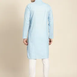 SOJANYA Men Blue Solid Straight Kurta image 4