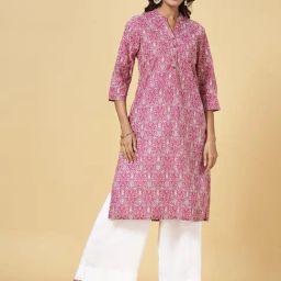 Rangmanch by Pantaloons Pink Cotton Printed Straight Kurta-picture-23
