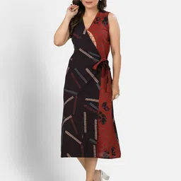 Crazy Needle Women Abstract Wrap Midi Dress image 1