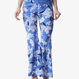 Popwings Women Floral Printed Smart Flared High-Rise Wrinkle Free Trousers-image-89