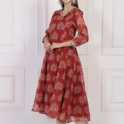W Maroon Organza Printed Kurti image 4