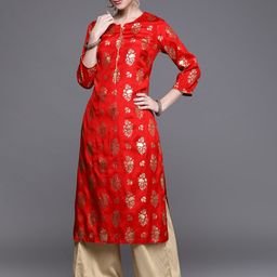 Biba Women Red Floral Foil Printed Kurta-picture-36
