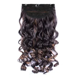Stasia Street Clip-In 24 Inch Step Curl Dark Brown Hair Extensions With Golden Highlights image 1