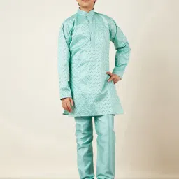 AJ Dezines Kids Beige Embellished Full Sleeves Kurta with Pyjamas-picture-11