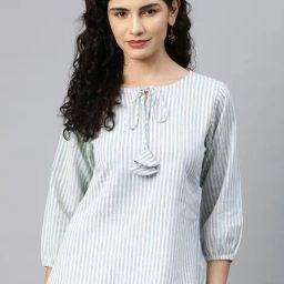 Cottinfab White & Blue Cotton Striped Top-picture-24