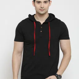 Kalt Men Black Solid Hood T-shirt-picture-31