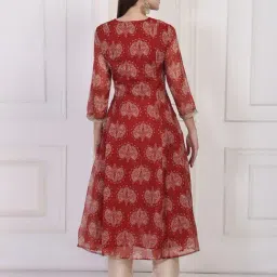 W Maroon Organza Printed Kurti image 2
