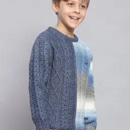 Monte Carlo Kids Blue Self Design Full Sleeves Sweater image 4