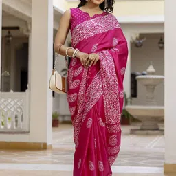 KALINI Pink Cotton Blend Printed Sarees image 4